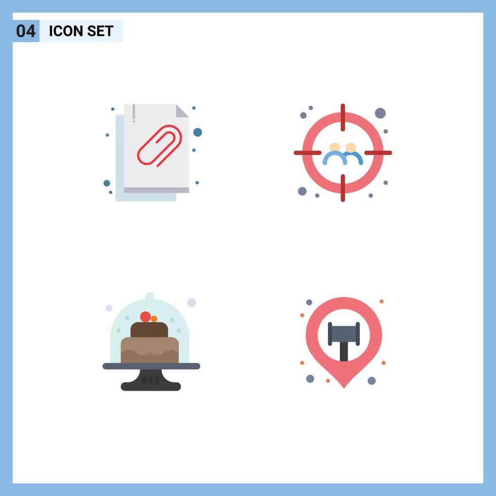 Stock Vector Icon Pack of 4 Line Signs and Symbols for attached document baking file target cakes Editable Vector Design Elements