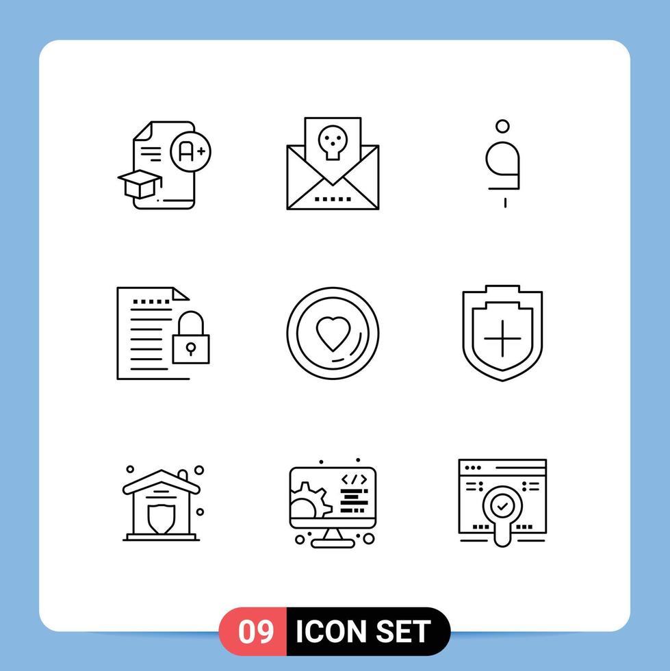 9 Outline concept for Websites Mobile and Apps padlock document horror data afghanistan Editable Vector Design Elements