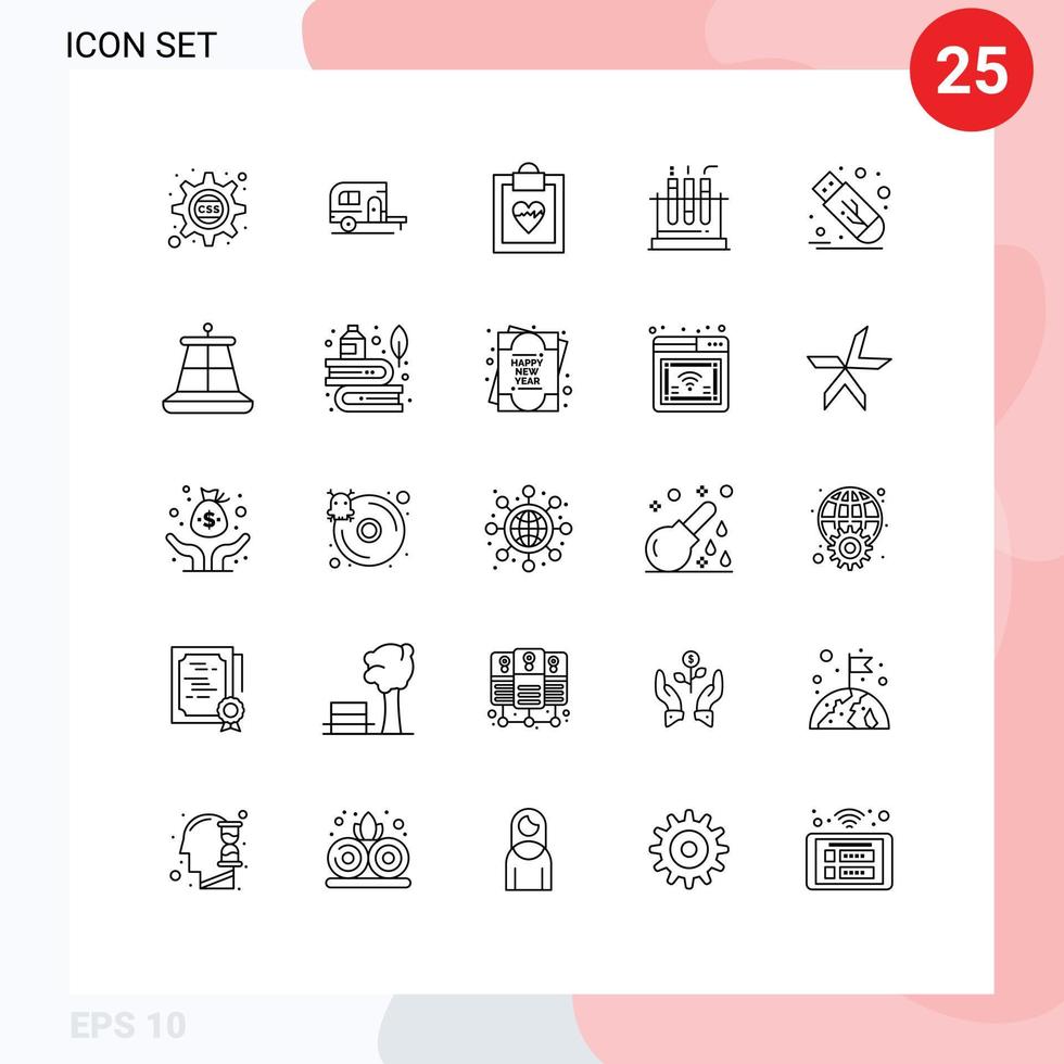 Group of 25 Modern Lines Set for stick drive cardiogram medical test Editable Vector Design Elements