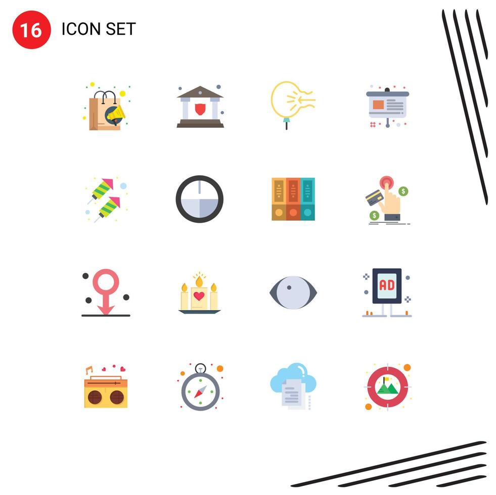 Mobile Interface Flat Color Set of 16 Pictograms of rocket easel air chart stress Editable Pack of Creative Vector Design Elements