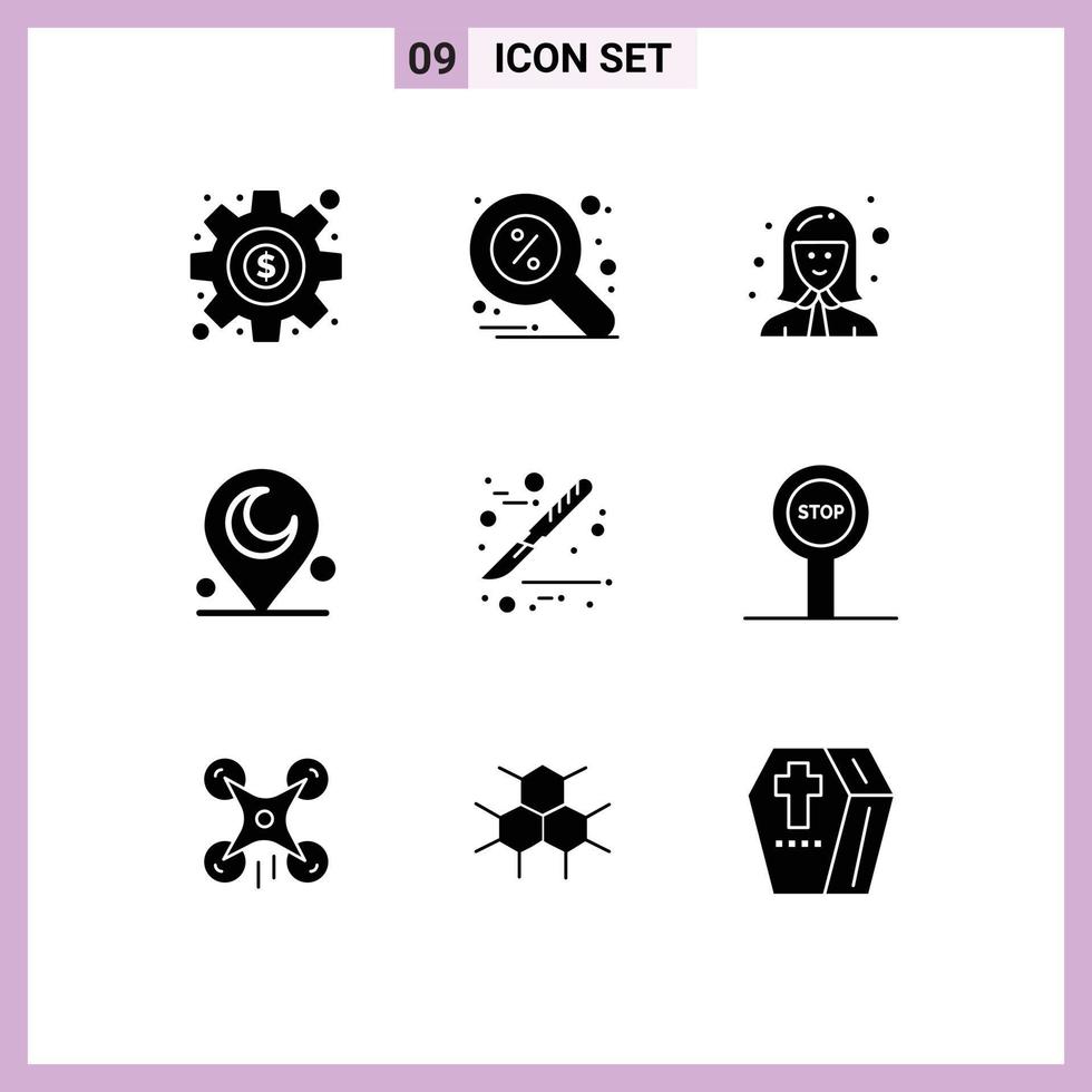 Universal Icon Symbols Group of 9 Modern Solid Glyphs of surgery medical cashier religious minaret Editable Vector Design Elements