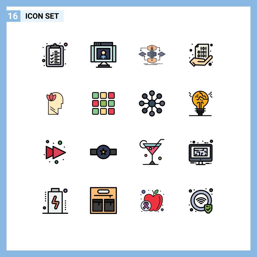plano color lleno línea paquete de dieciséis universal símbolos de codificación compartir algoritmo binario proceso editable creativo vector diseño elementos