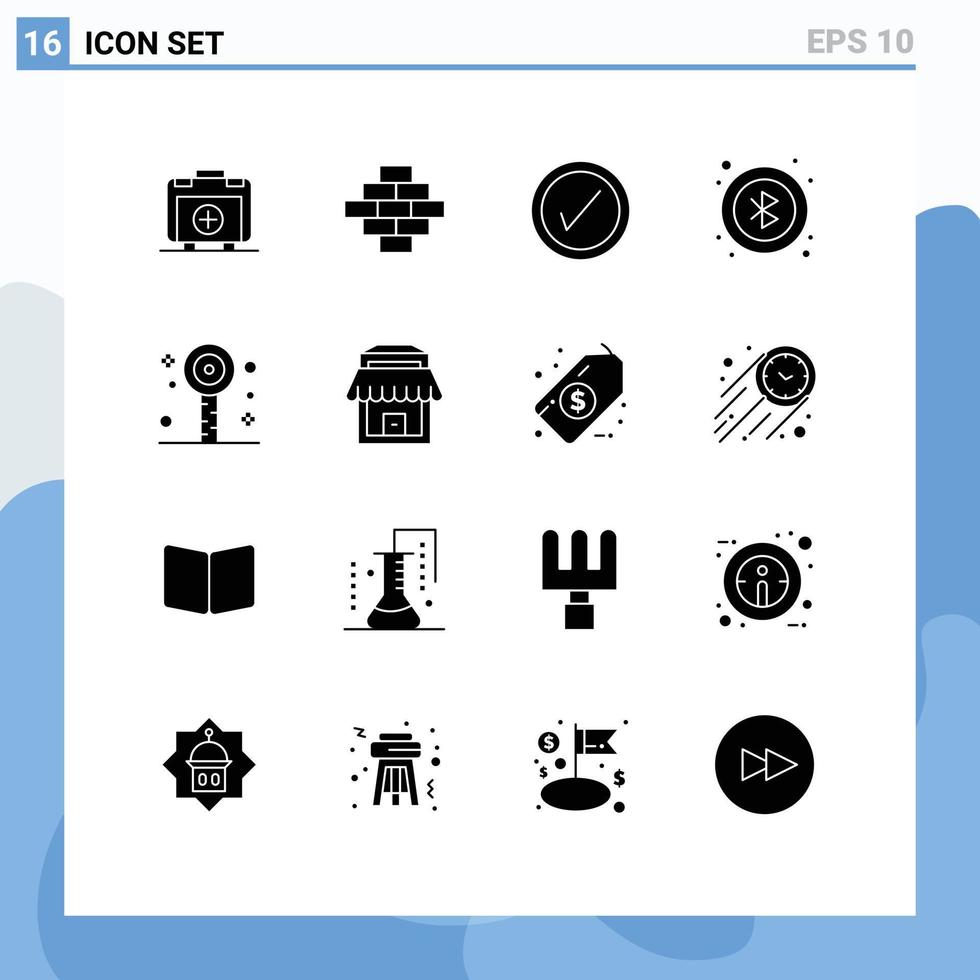 Group of 16 Solid Glyphs Signs and Symbols for building party interface lollipop user Editable Vector Design Elements