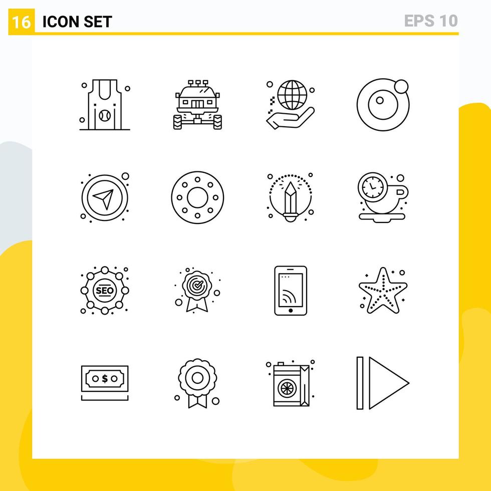 Group of 16 Modern Outlines Set for compass orbit transport moon world Editable Vector Design Elements