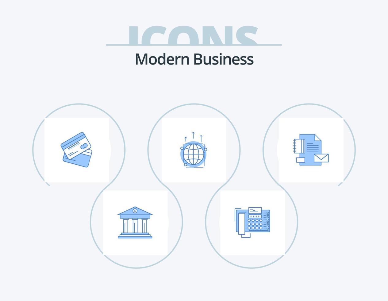 Modern Business Blue Icon Pack 5 Icon Design. shopping. finance. office. credit card. business vector