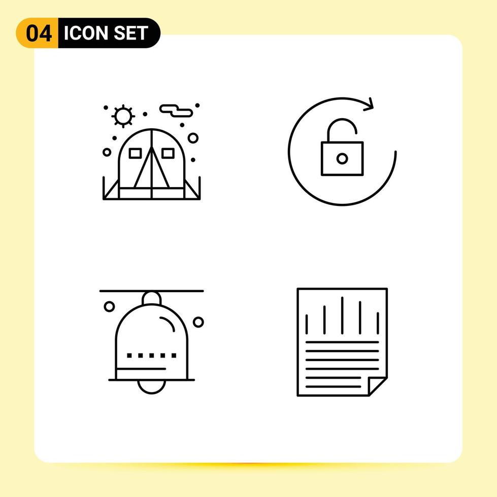 4 Line concept for Websites Mobile and Apps camping notification arrow alarm data Editable Vector Design Elements
