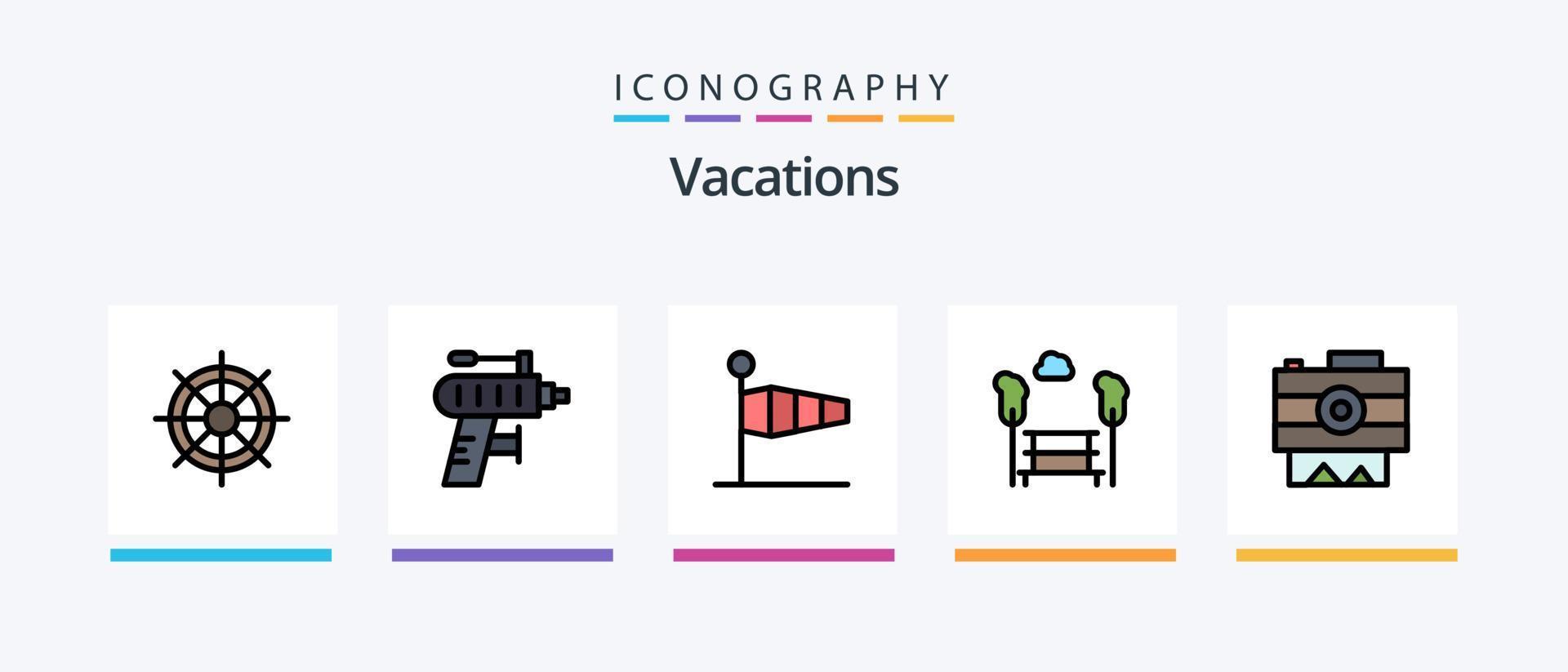 Vacations Line Filled 5 Icon Pack Including drill . area. id . sign . car. Creative Icons Design vector