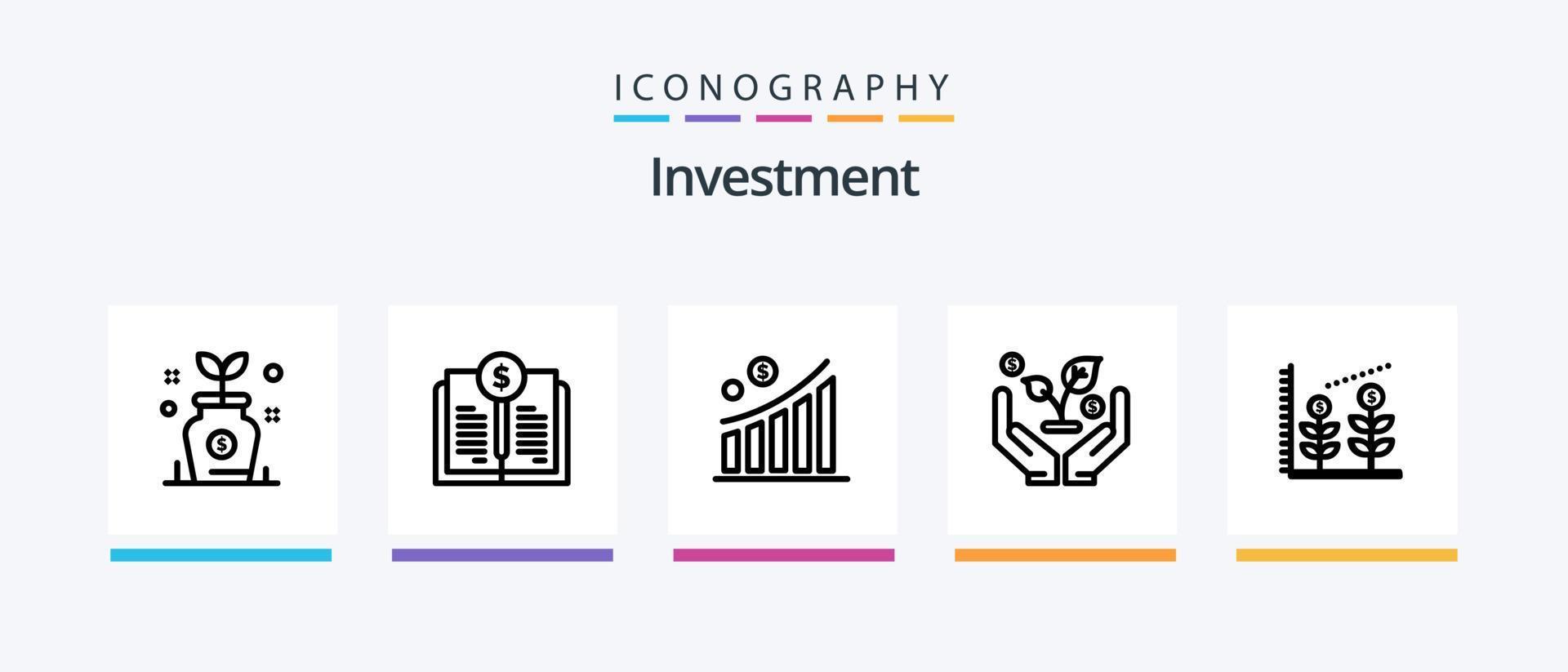 Investment Line 5 Icon Pack Including global invesment. saving. business. jar. business. Creative Icons Design vector