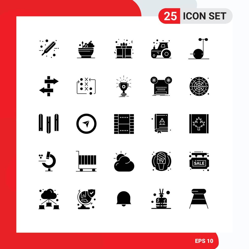 25 Thematic Vector Solid Glyphs and Editable Symbols of scooter tractor day farming agriculture Editable Vector Design Elements