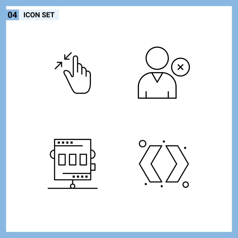 Mobile Interface Line Set of 4 Pictograms of contract athletics pinch man game Editable Vector Design Elements