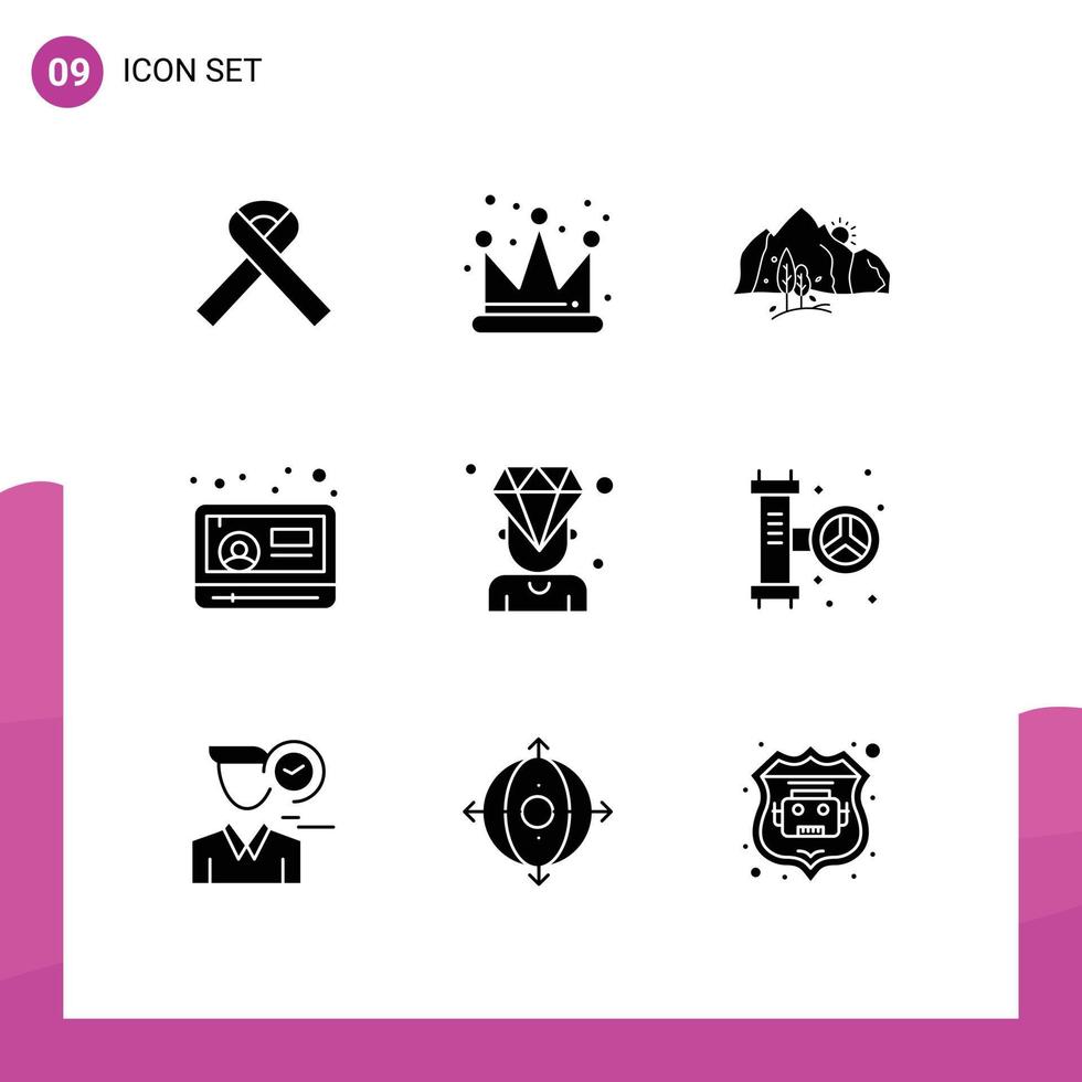 9 Creative Icons Modern Signs and Symbols of diamond business nature youtube play Editable Vector Design Elements