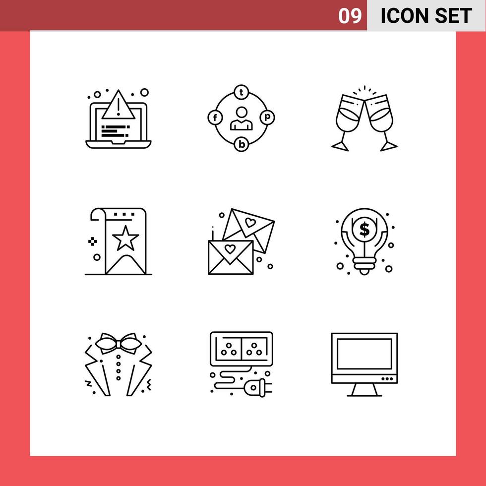Universal Icon Symbols Group of 9 Modern Outlines of rank favorite procrastination bookmark romantic Editable Vector Design Elements