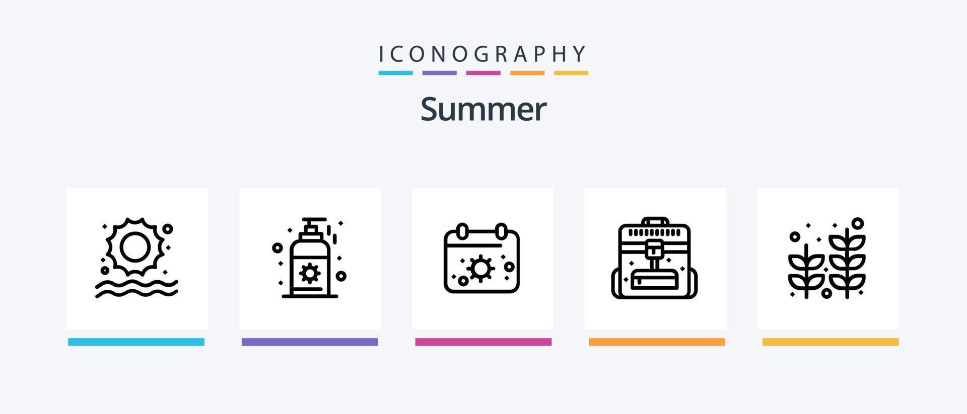 Summer Line 5 Icon Pack Including beach. berry. palm. ice. cone. Creative Icons Design vector
