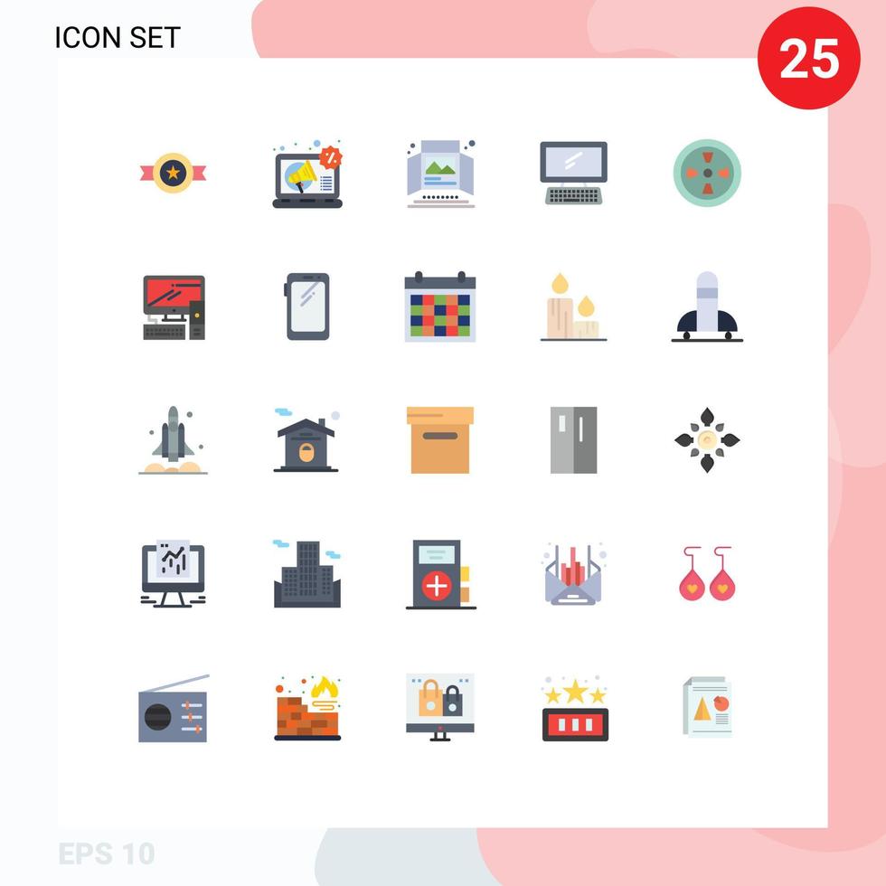 Mobile Interface Flat Color Set of 25 Pictograms of pc device ad monitor tabletop display Editable Vector Design Elements