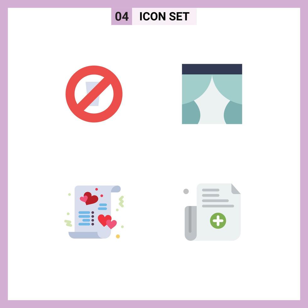 Pack of 4 Modern Flat Icons Signs and Symbols for Web Print Media such as fasting card ramadan stage invite Editable Vector Design Elements