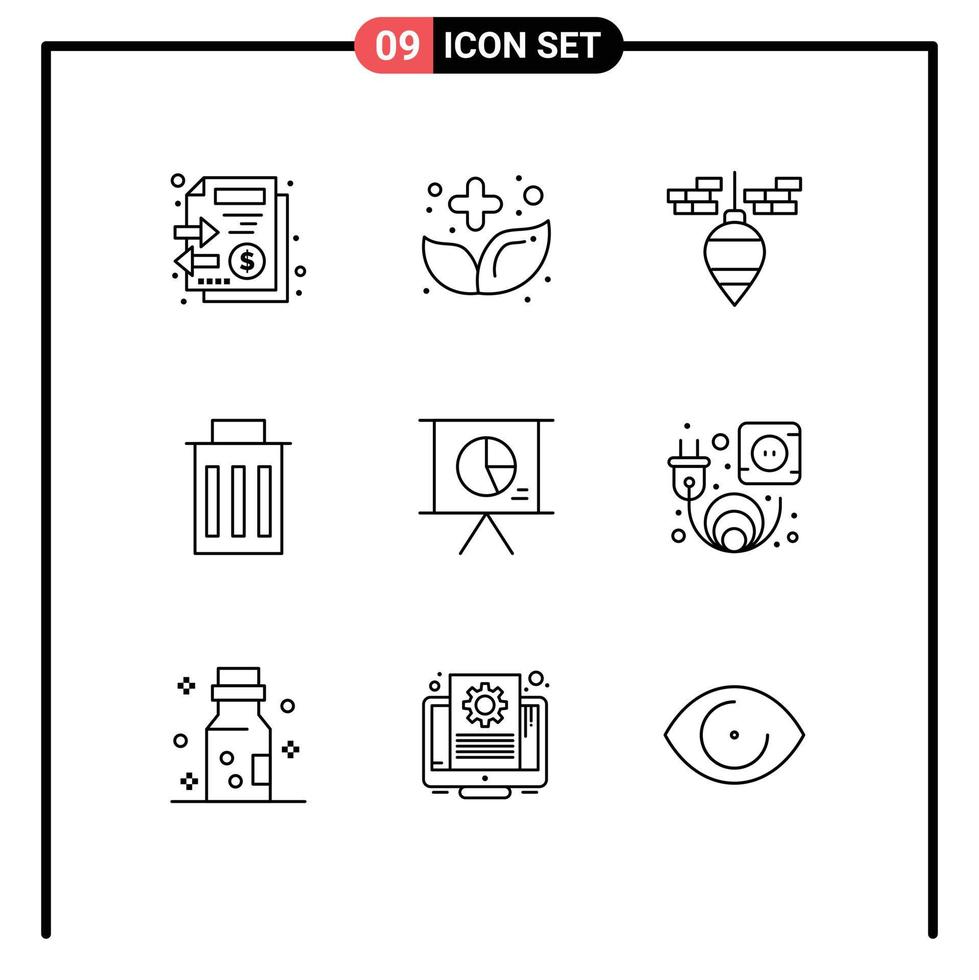 User Interface Pack of 9 Basic Outlines of business trash medicine interface tool Editable Vector Design Elements