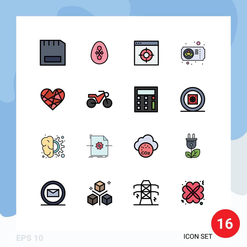 Flat Color Filled Line Pack of 16 Universal Symbols of heart mask egg mardi gras target Editable Creative Vector Design Elements