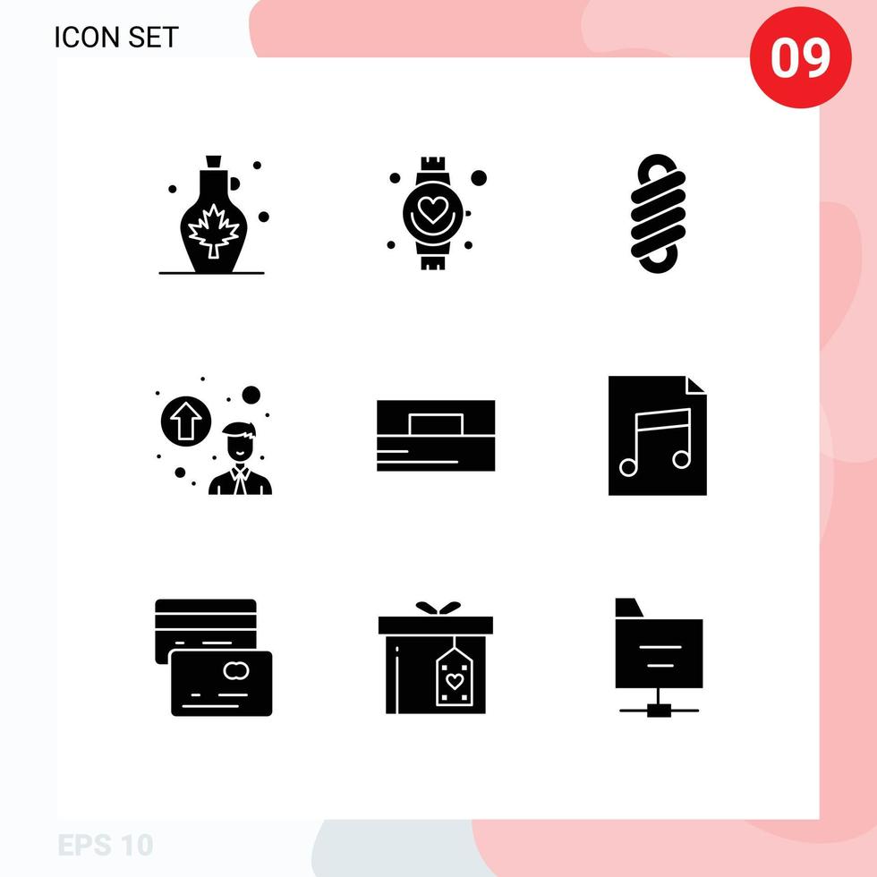 Pack of 9 creative Solid Glyphs of man accessories watch promotion concept personal up gradation Editable Vector Design Elements