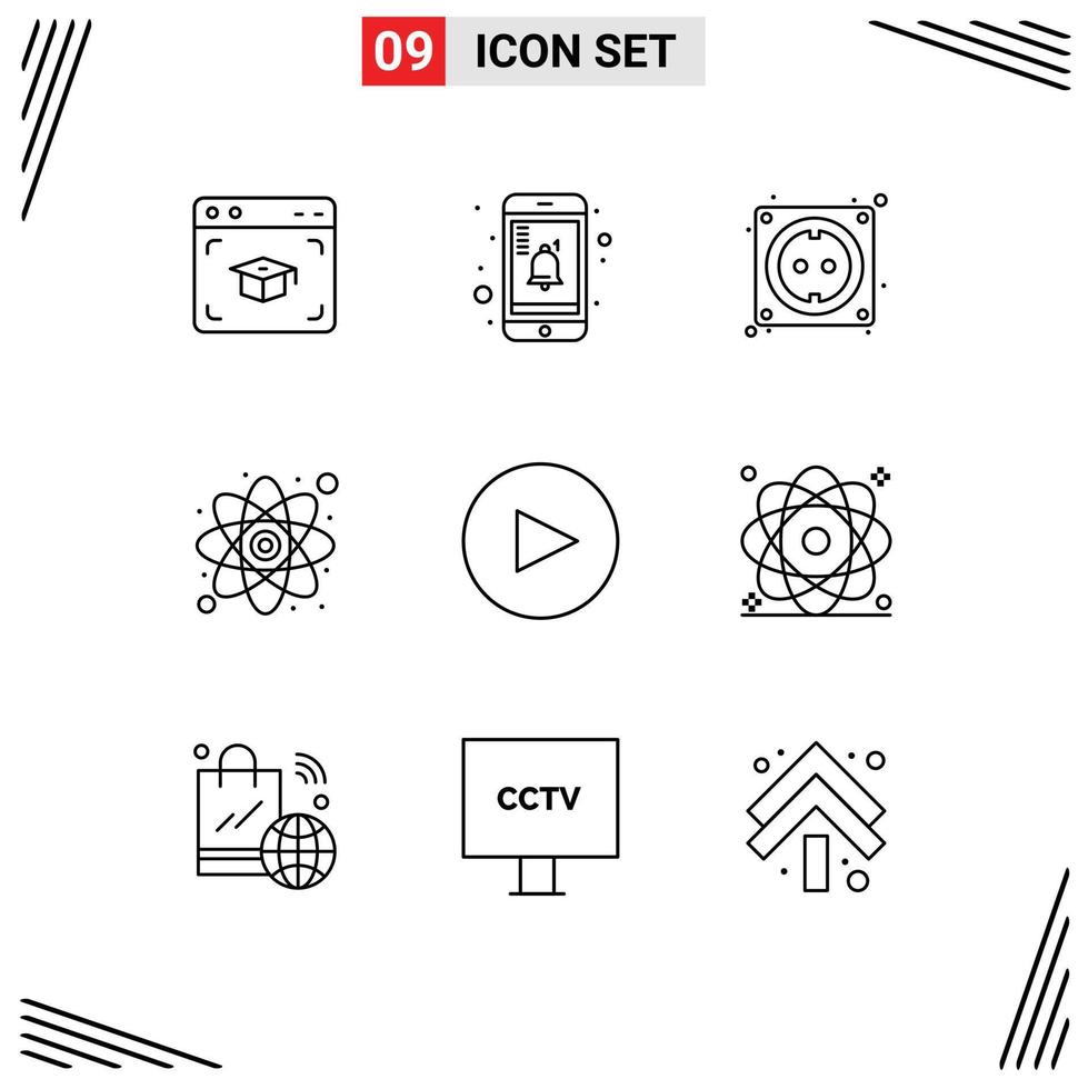 Editable Vector Line Pack of 9 Simple Outlines of atom circle computer study education Editable Vector Design Elements