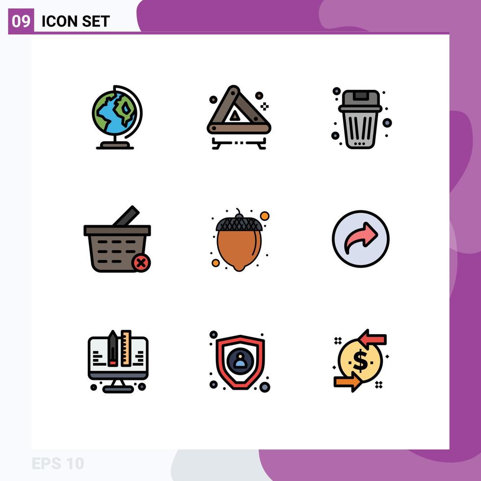 9 Creative Icons Modern Signs and Symbols of hazelnut shopping basket delete trash Editable Vector Design Elements