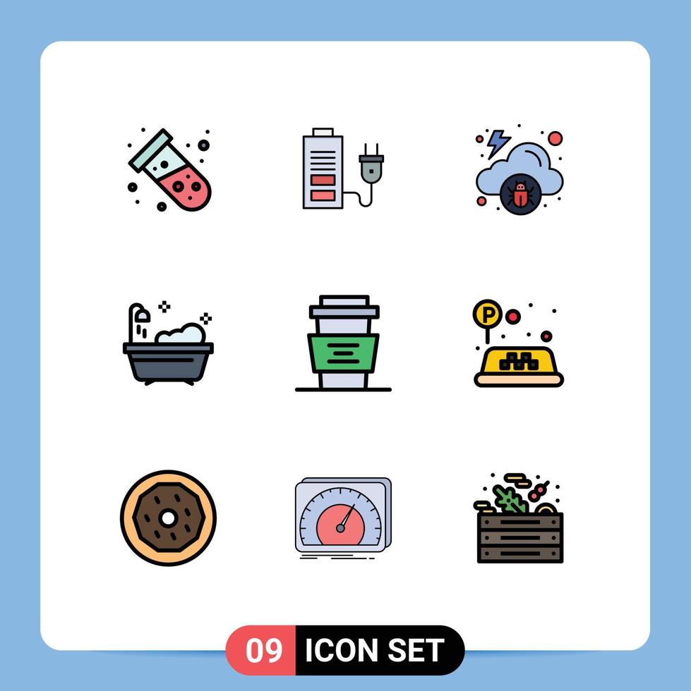 Stock Vector Icon Pack of 9 Line Signs and Symbols for coffee beverages cloud shower bathroom Editable Vector Design Elements