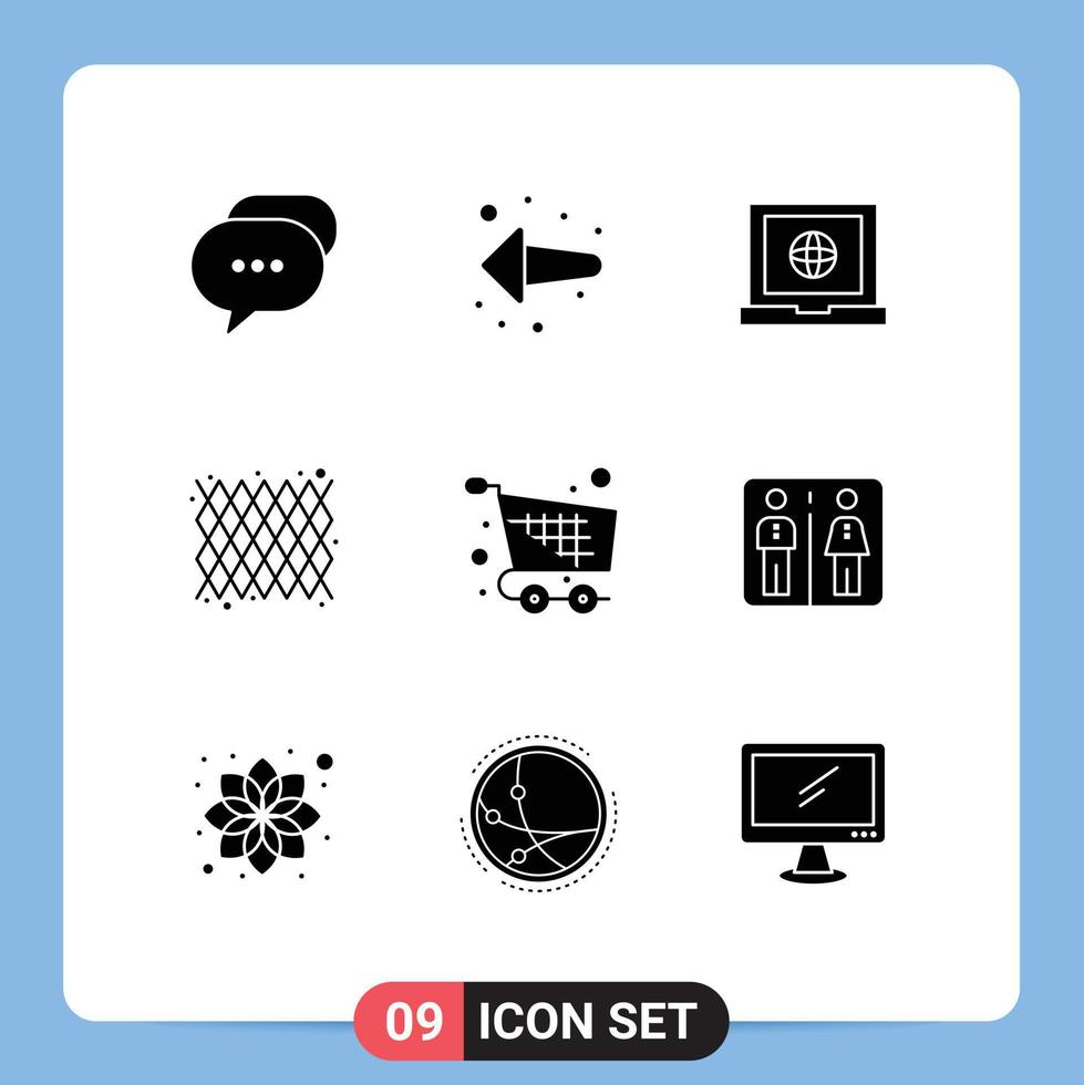 Group of 9 Solid Glyphs Signs and Symbols for basket checkout laptop cart mardi gras Editable Vector Design Elements