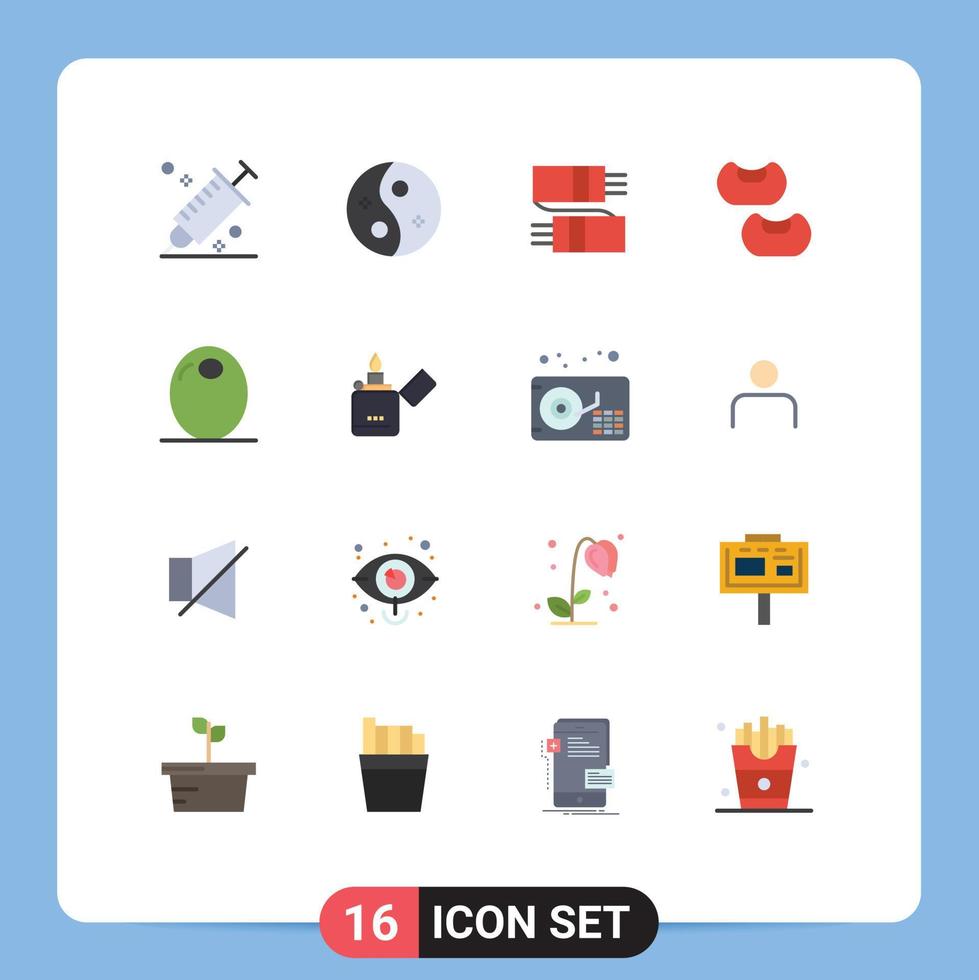 Flat Color Pack of 16 Universal Symbols of food food style bean fashion Editable Pack of Creative Vector Design Elements