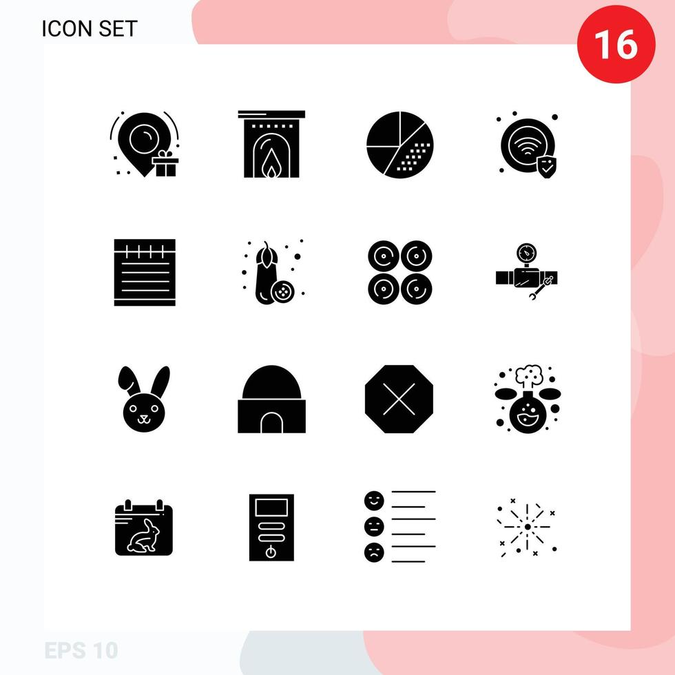 Pictogram Set of 16 Simple Solid Glyphs of eggplant study education optimization notebook security Editable Vector Design Elements