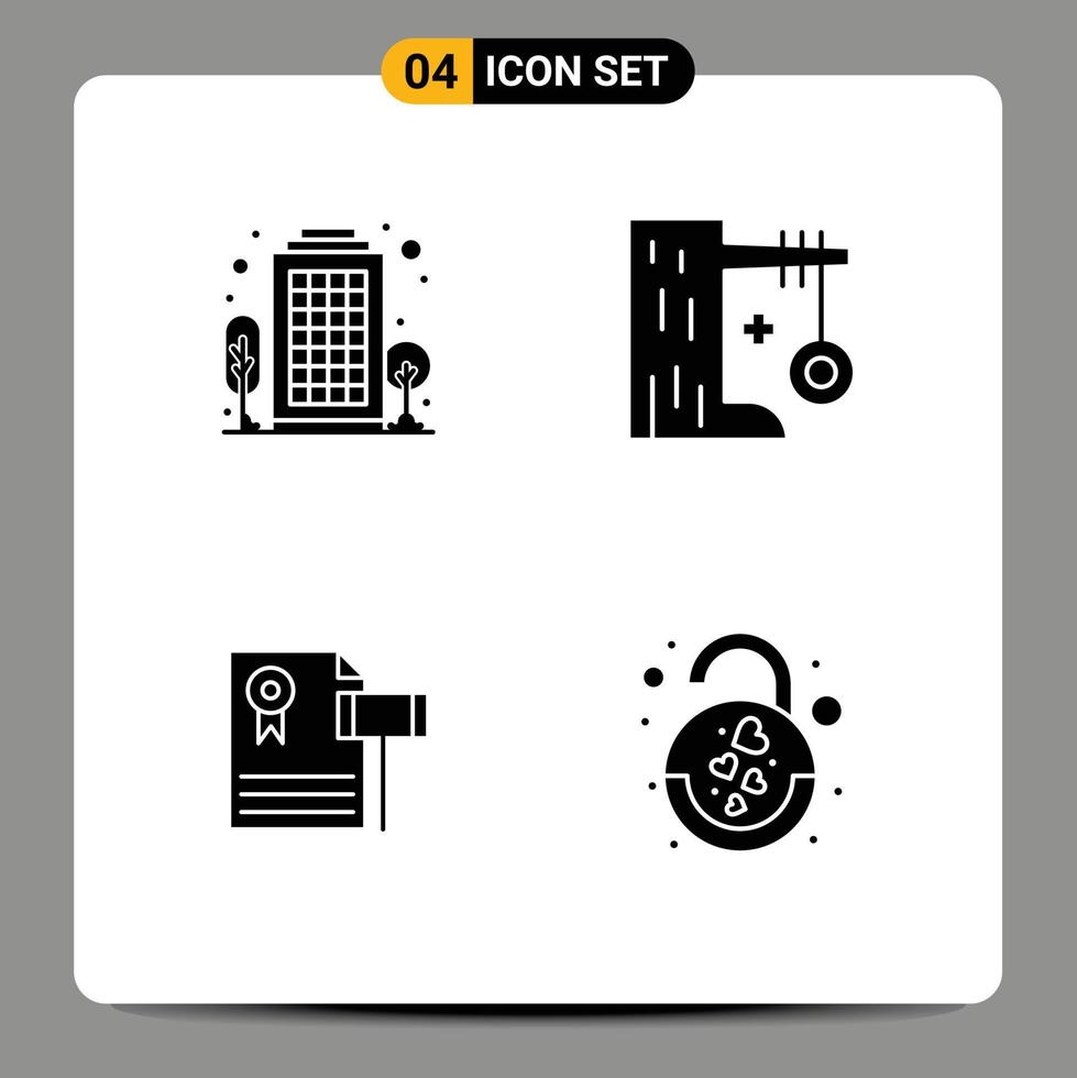 Pack of 4 creative Solid Glyphs of building auction living area summer expensive Editable Vector Design Elements
