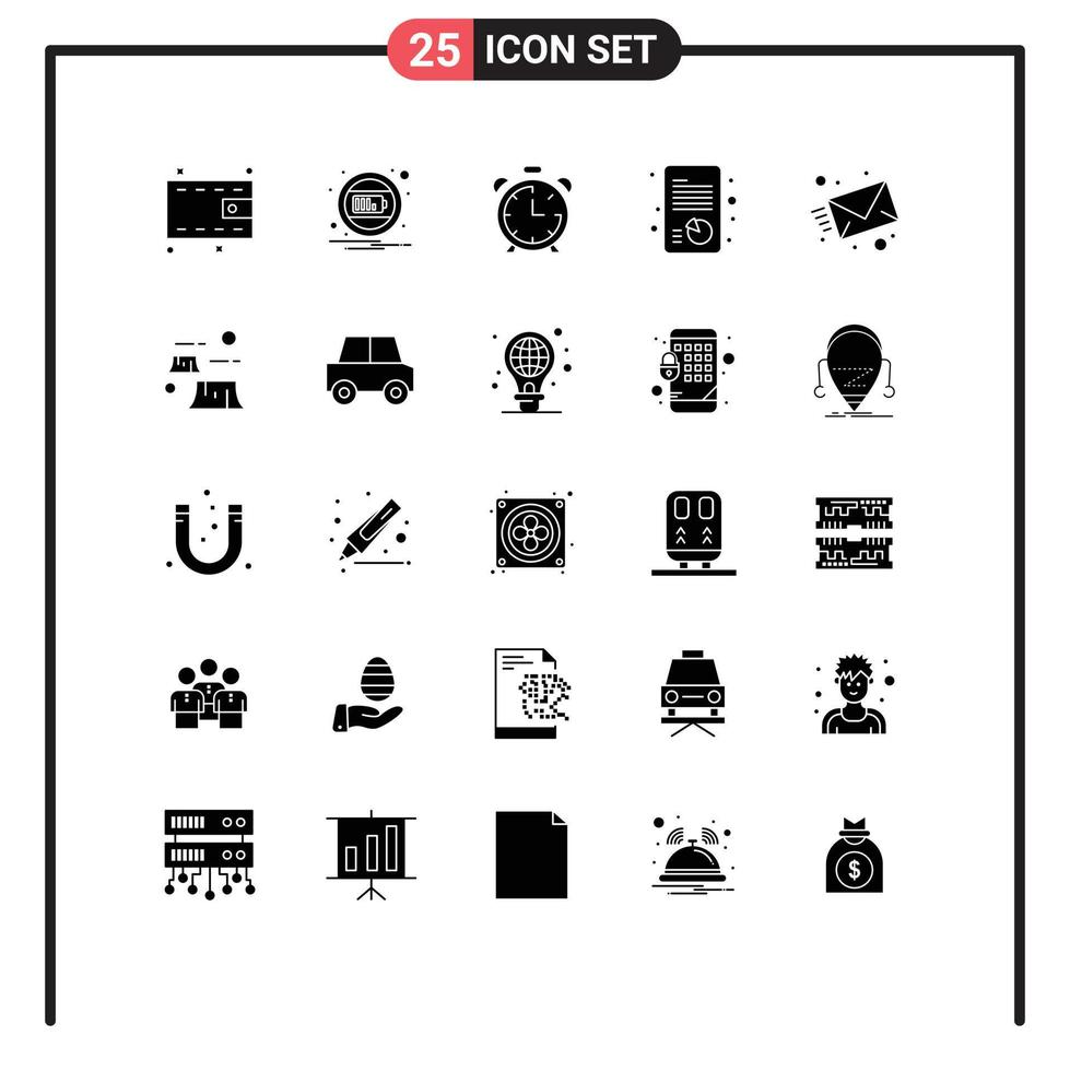 25 Universal Solid Glyphs Set for Web and Mobile Applications message email clock strategic management Editable Vector Design Elements