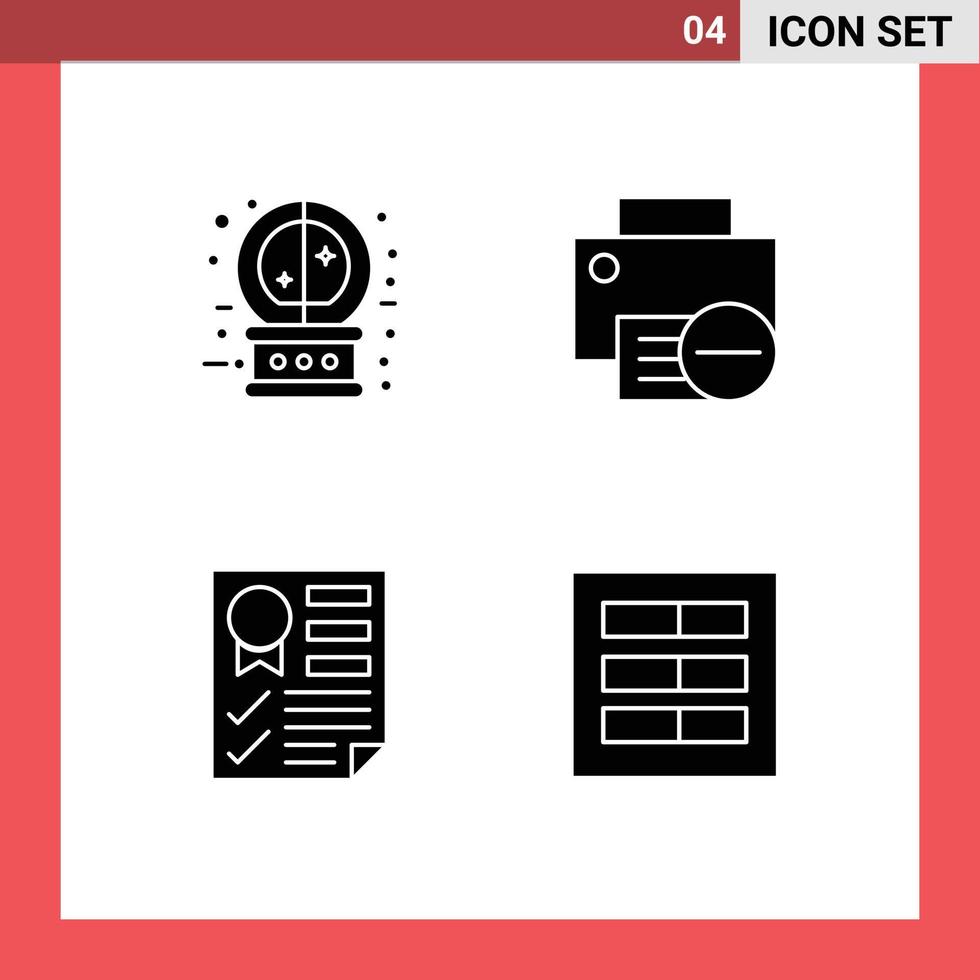 4 User Interface Solid Glyph Pack of modern Signs and Symbols of crystal ball data magic gadget page Editable Vector Design Elements