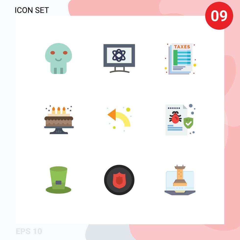 Universal Icon Symbols Group of 9 Modern Flat Colors of curved arrow calculate candle birthday Editable Vector Design Elements