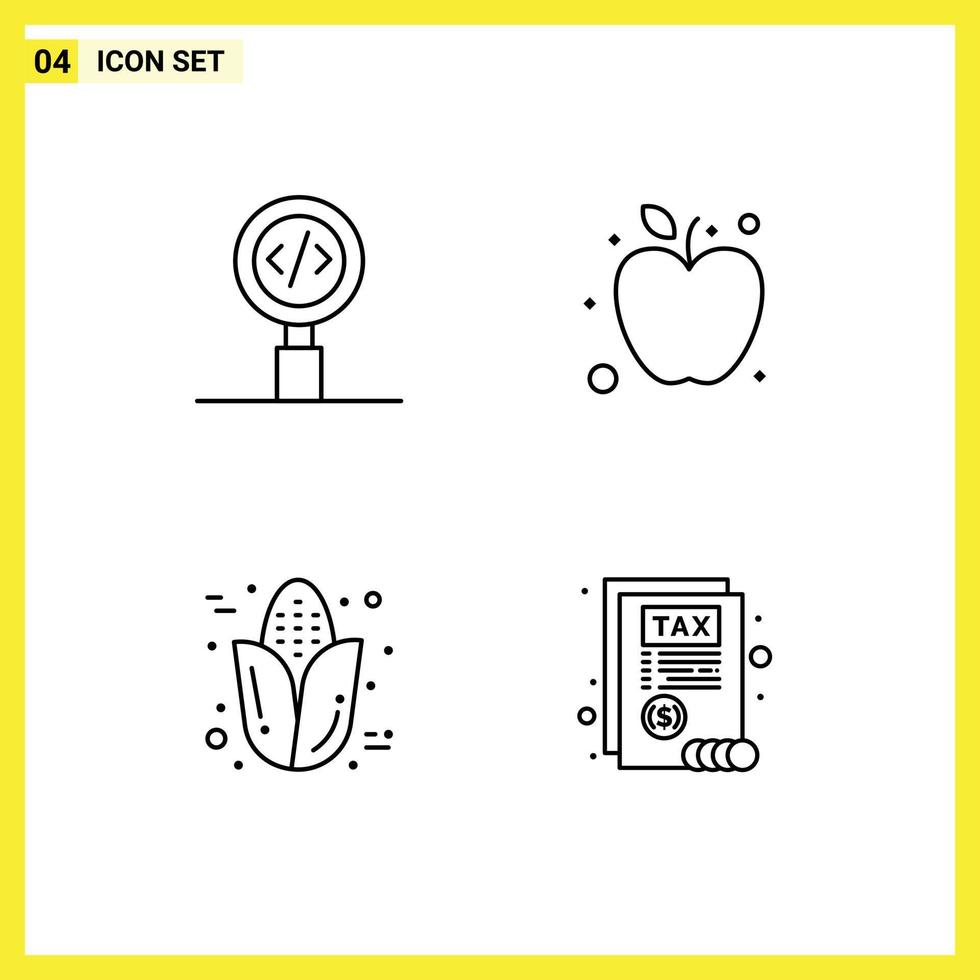 Pack of 4 creative Filledline Flat Colors of code cob programming fruit thanksgiving Editable Vector Design Elements