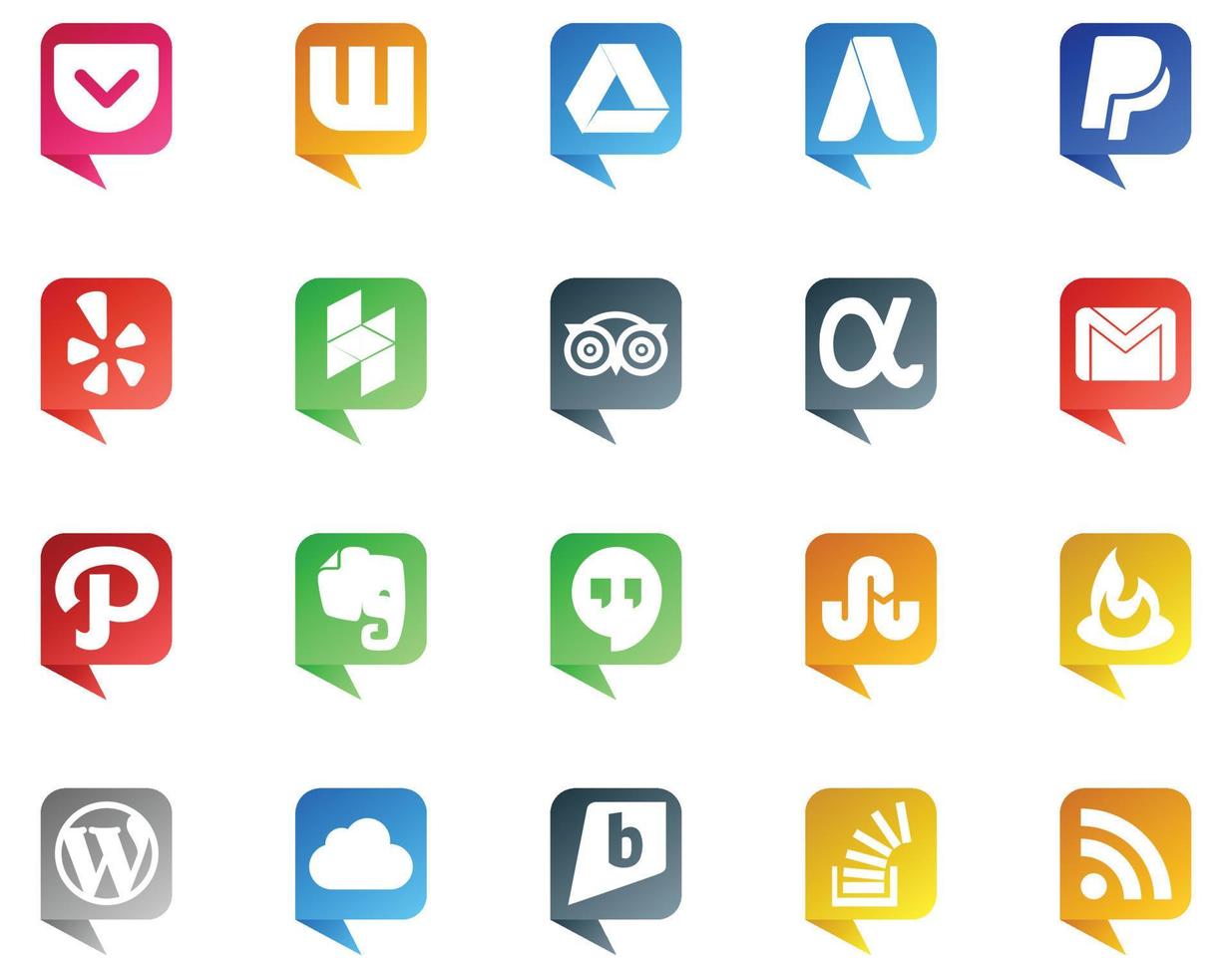 20 Social Media Speech Bubble Style Logo like feedburner hangouts travel evernote mail vector