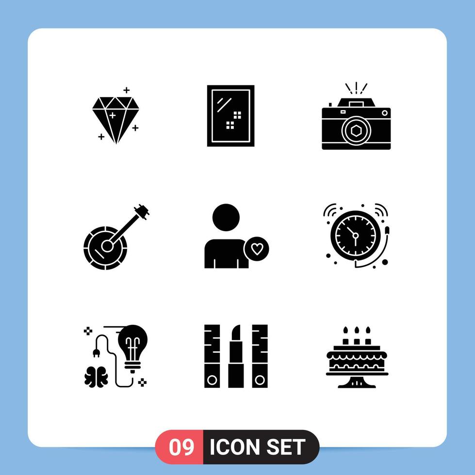 9 Creative Icons Modern Signs and Symbols of sound instrument camera banjo aperture Editable Vector Design Elements