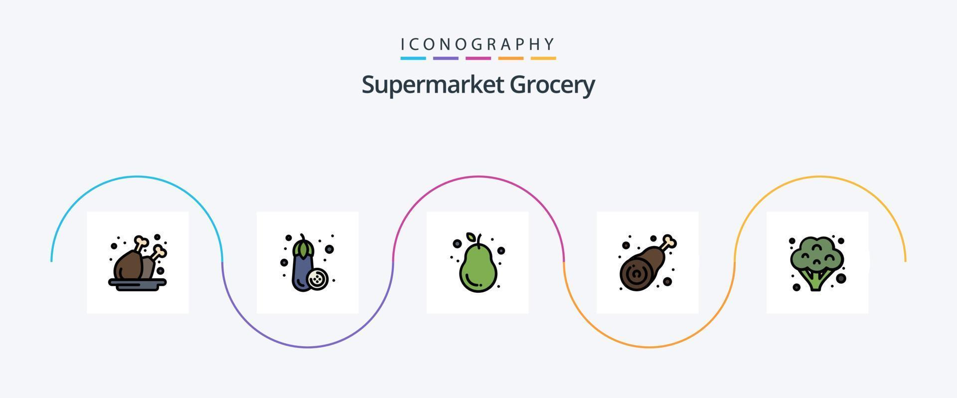 Grocery Line Filled Flat 5 Icon Pack Including broccoli. leg. fruit. chicken. drumstick vector