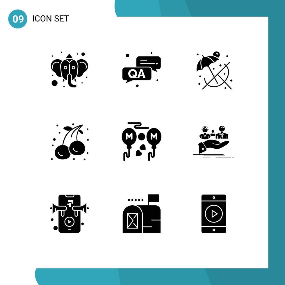Group of 9 Modern Solid Glyphs Set for fly mom relax balloons food Editable Vector Design Elements