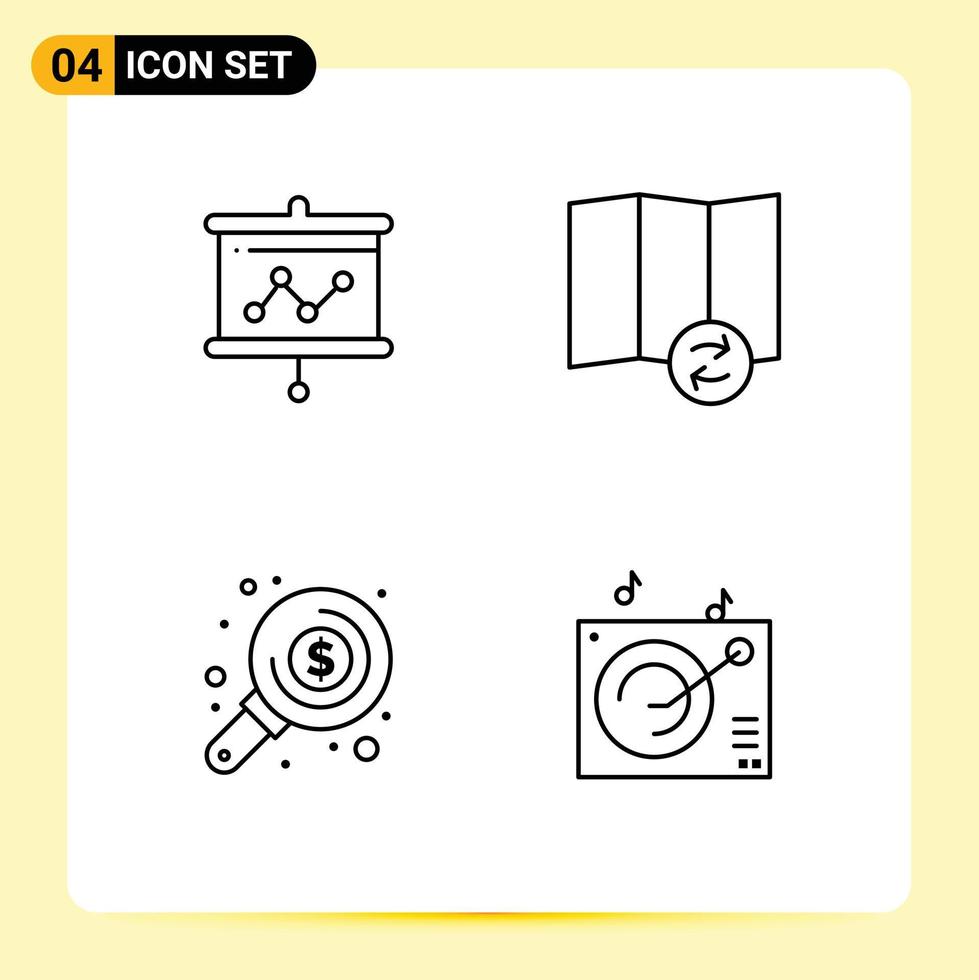 Pictogram Set of 4 Simple Filledline Flat Colors of board search projector synchronize audio Editable Vector Design Elements