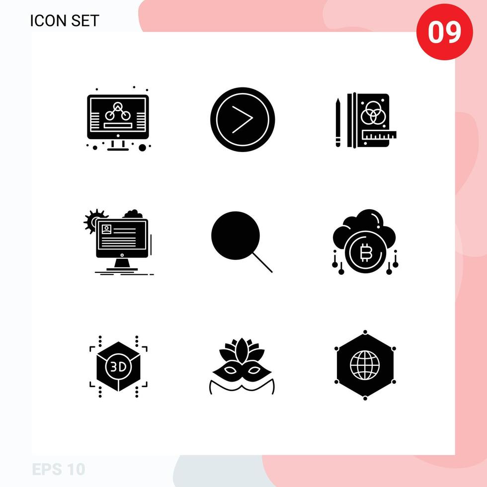 Editable Vector Line Pack of 9 Simple Solid Glyphs of research update creative edit profile Editable Vector Design Elements