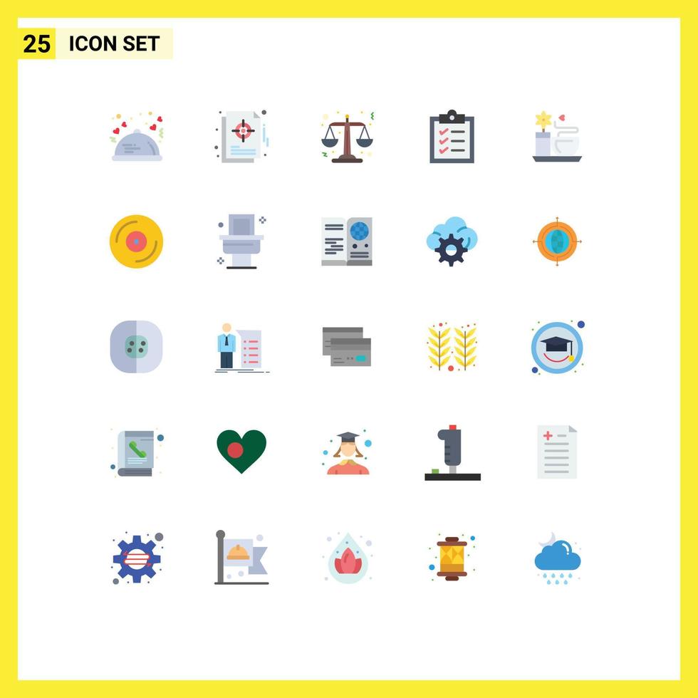 Mobile Interface Flat Color Set of 25 Pictograms of coffee tasks strategic list scales Editable Vector Design Elements
