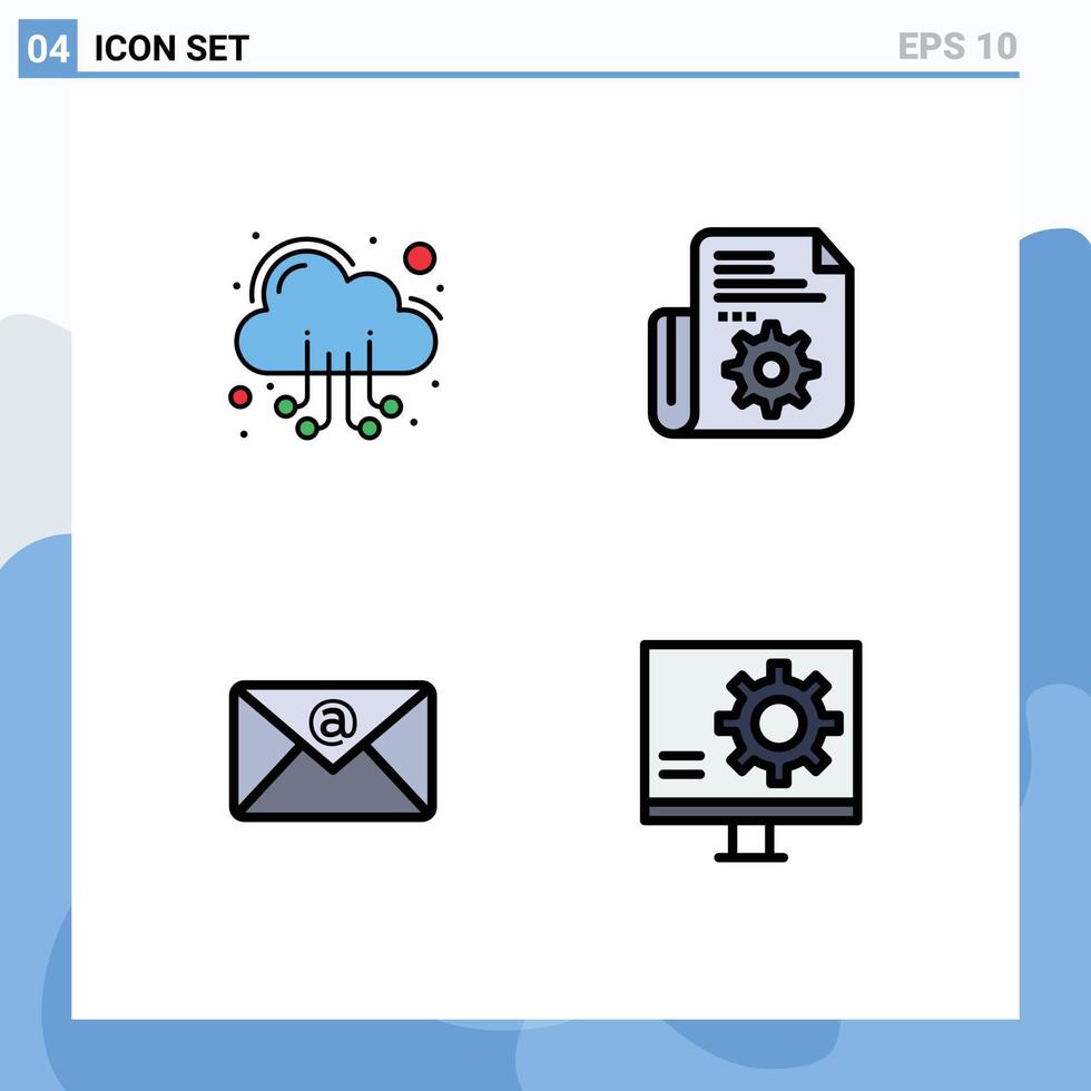 4 Creative Icons Modern Signs and Symbols of cloud inbox web setting bug Editable Vector Design Elements