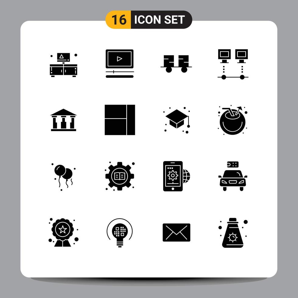 16 Universal Solid Glyphs Set for Web and Mobile Applications bank net fork truck devices computers Editable Vector Design Elements