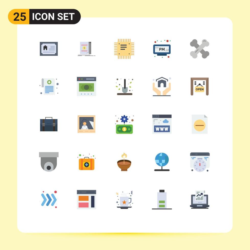 Set of 25 Modern UI Icons Symbols Signs for bone health clock chip pm processor Editable Vector Design Elements
