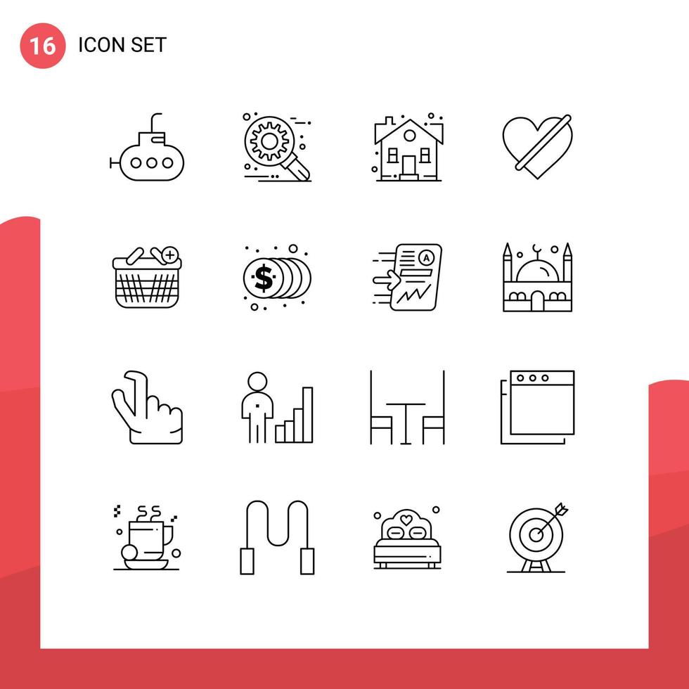 Universal Icon Symbols Group of 16 Modern Outlines of ecommerce like house love access Editable Vector Design Elements
