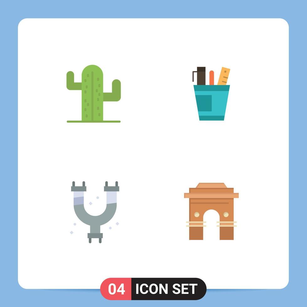 plano icono paquete de 4 4 universal símbolos de cactus suministro americano oficina mecánico editable vector diseño elementos