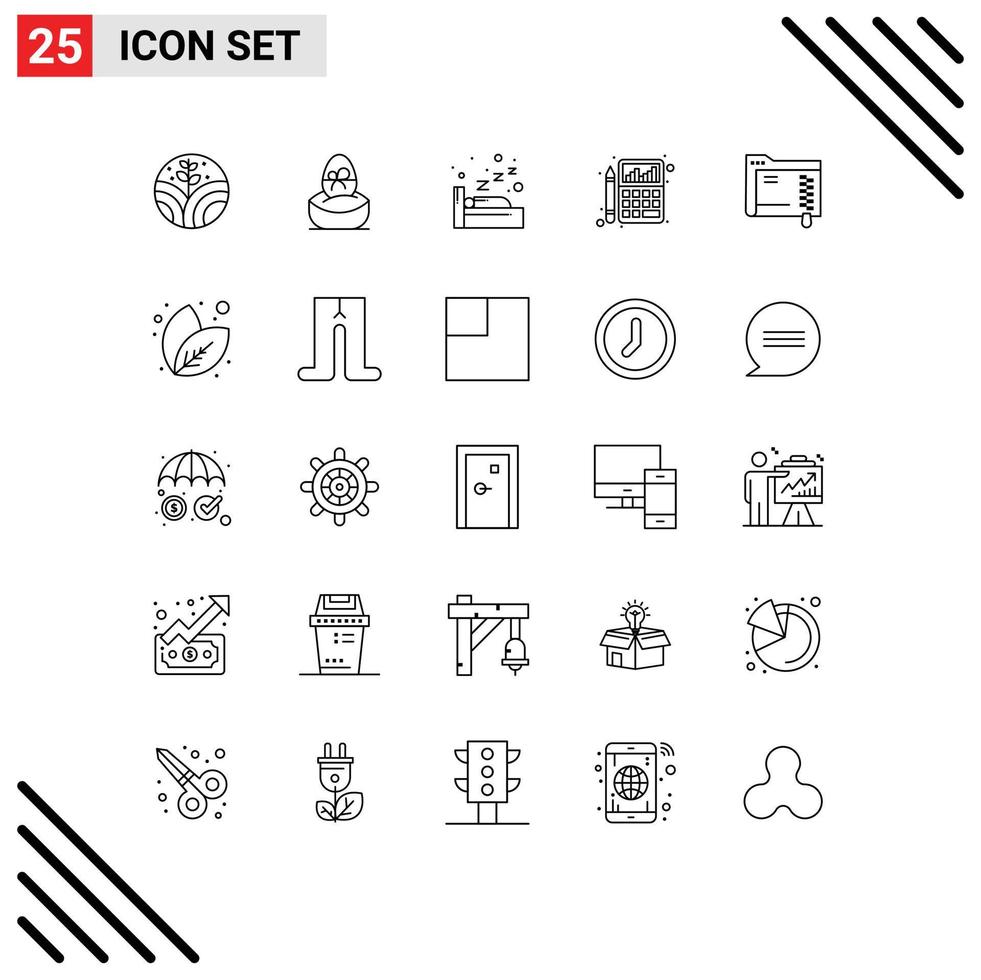 Group of 25 Modern Lines Set for folder finance night chart budget Editable Vector Design Elements