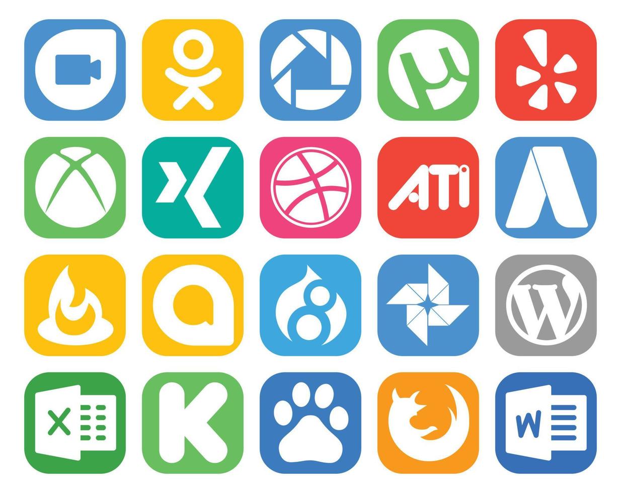 20 social medios de comunicación icono paquete incluso pedal de arranque cms ati wordpress drupal vector