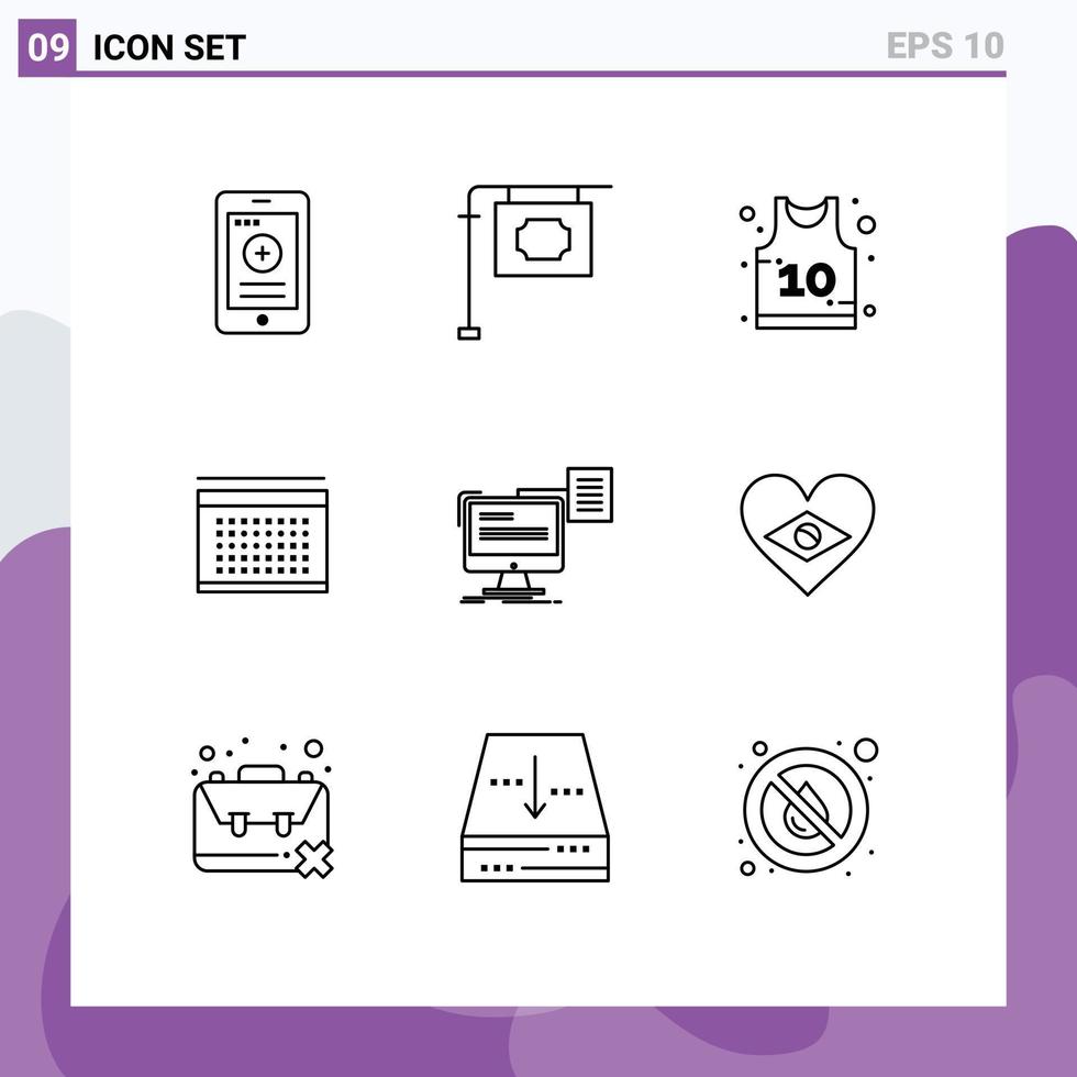 9 Universal Outlines Set for Web and Mobile Applications cv storage shirt resume date Editable Vector Design Elements