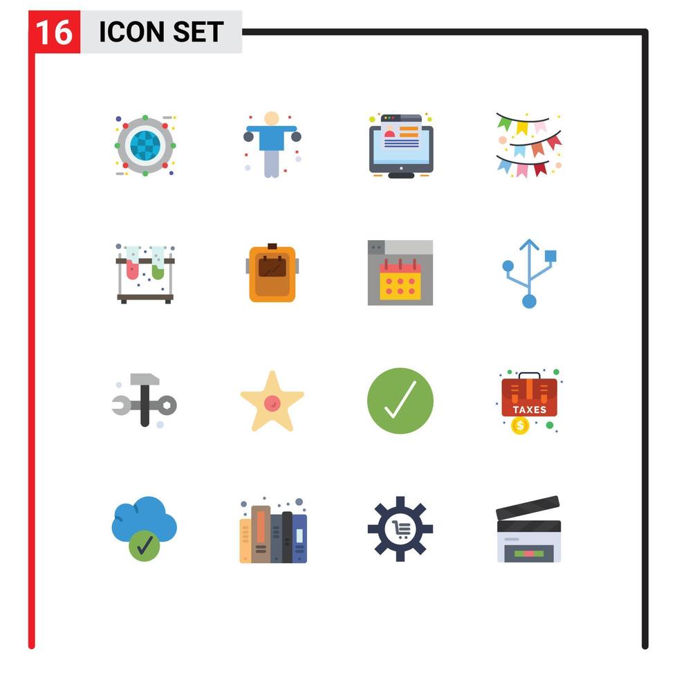 plano color paquete de dieciséis universal símbolos de química fiesta deporte bandera web editable paquete de creativo vector diseño elementos