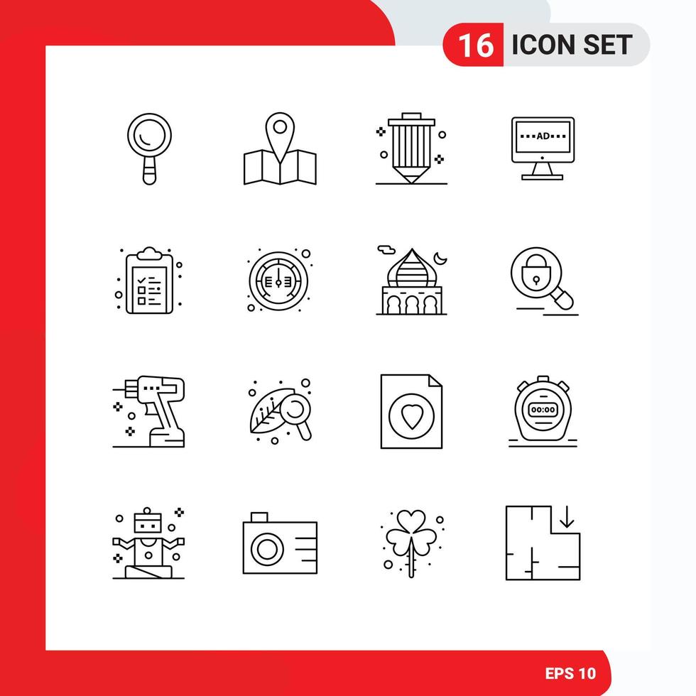 Set of 16 Vector Outlines on Grid for check list lcd development screen ad Editable Vector Design Elements